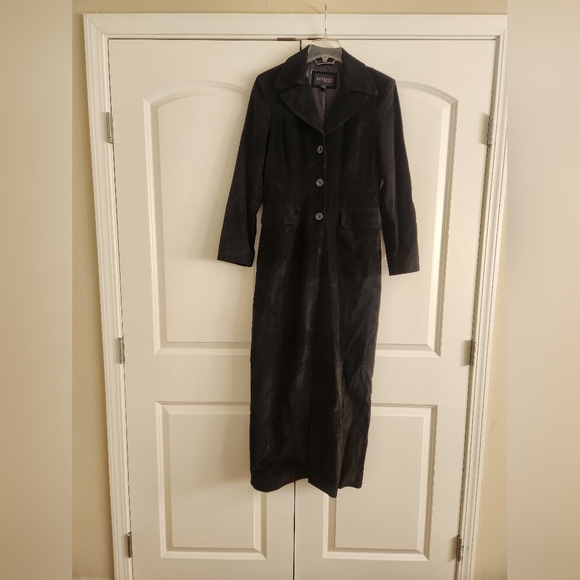 Vintage Y2K Express Black Suede/Leather Trench Style Long Winter Coat - Picture 4 of 4